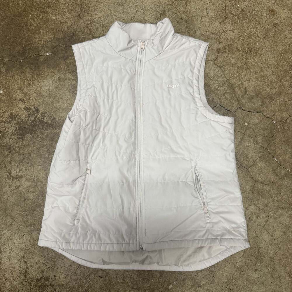 DKNY Sport Faux Down Quilted Full Zip White Vest